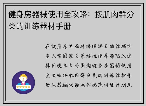 健身房器械使用全攻略：按肌肉群分类的训练器材手册